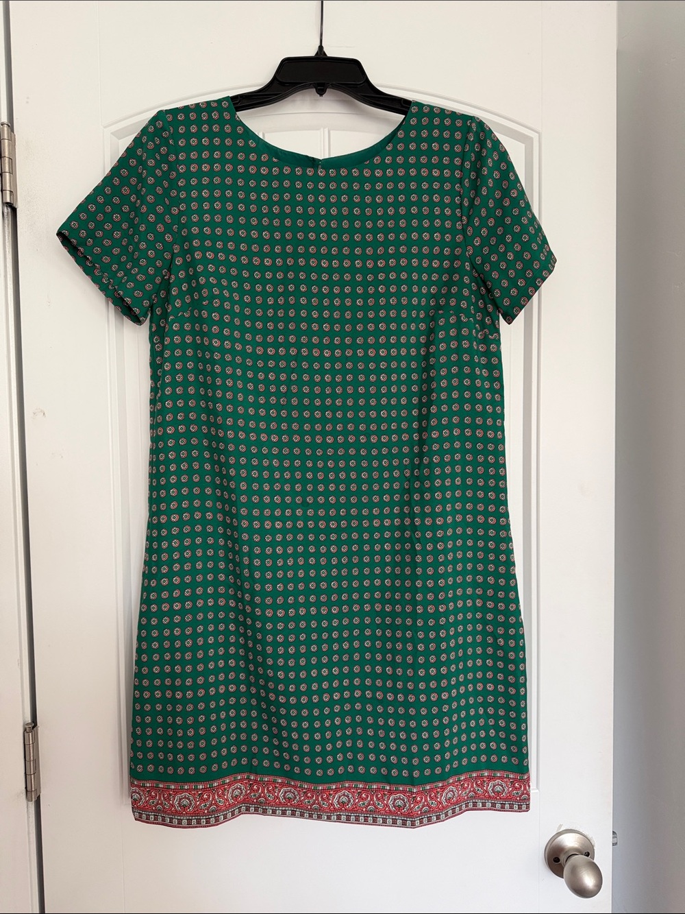 J. Crew Factory Green Shift Dress with Red Border